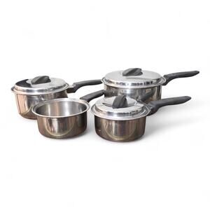 Vintage Ekcoware Flint Stainless Steel Chopper Bottom Cookware Set Lot Of 7